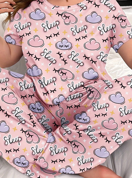 jkthpu-45 Mixed Color / UK 18 Women's Plus-Size Cartoon Cute Pajama Set