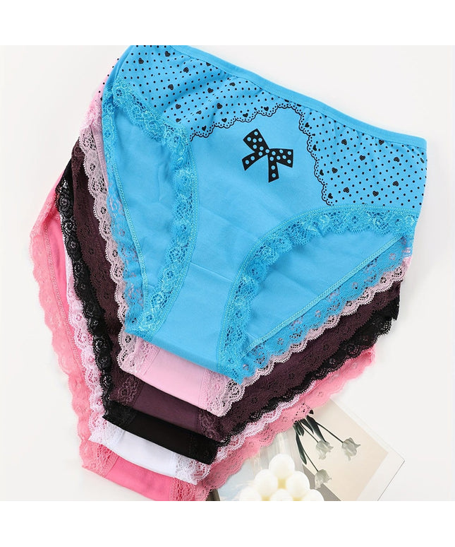 KissICON Mixed Color / UK 8 6pc Elegant Floral Butterfly Lace Trim Briefs – Soft