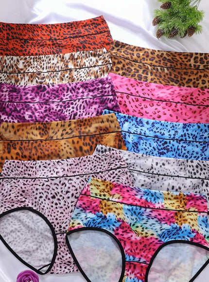 KissICON Mixed colors / UK 16 Curve Leopard Colorblock Briefs – 10pack