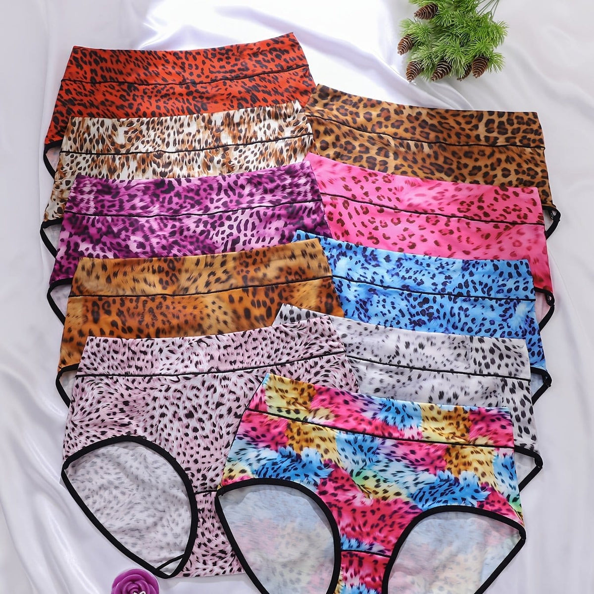 KissICON Mixed colors / UK 16 Curve Leopard Colorblock Briefs – 10pack
