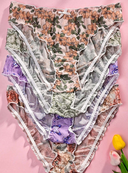 KissICON Mixed colors / UK 16 Floral Sweet Curve Panties Set – 4