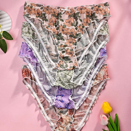KissICON Mixed colors / UK 16 Floral Sweet Curve Panties Set – 4