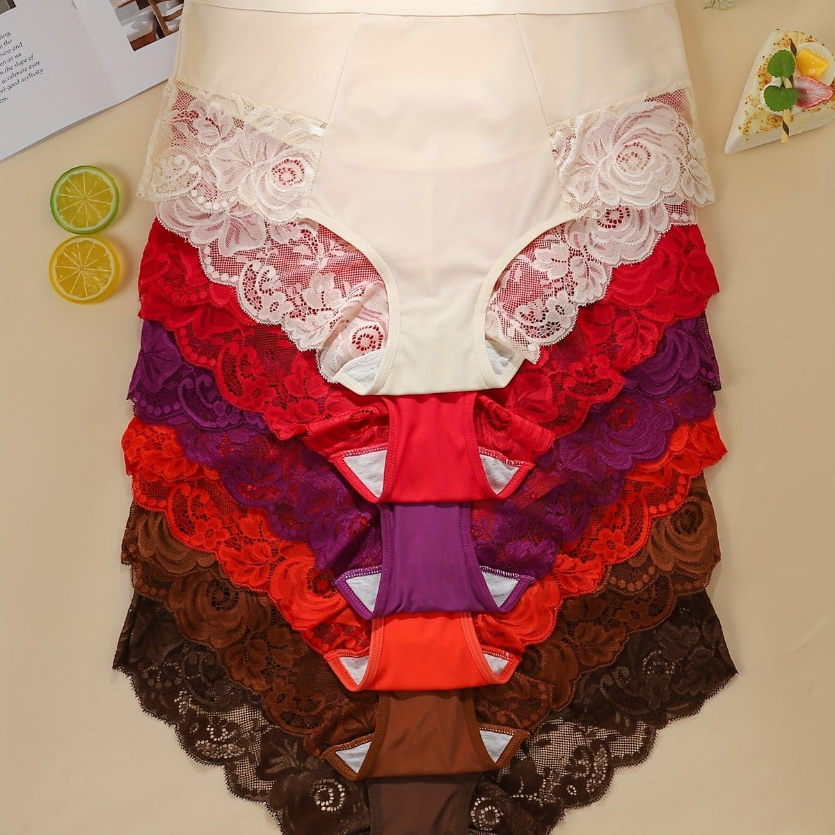 KissICON Mixed colors / UK 16 Lace Trim Curve Triangle Panties