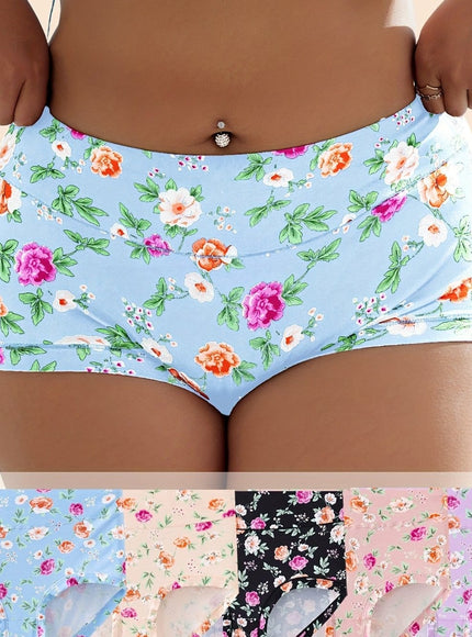 KissICON Mixed colors / UK 18 Comfy Fullcoverage Floral Control Briefs – Curve