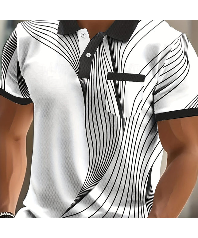 KissICON Mixed colors / UK 36 Dynamic Line Print Mens Modern ShortSleeve Polo