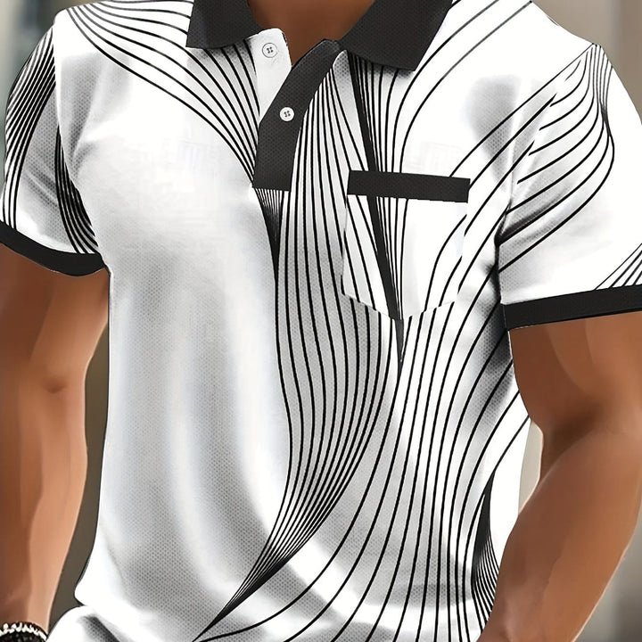 Dynamic Line Print Mens Modern ShortSleeve Polo