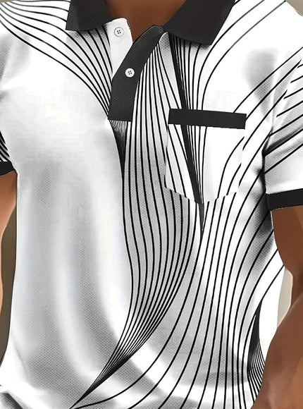 KissICON Mixed colors / UK 38 Dynamic Line Print Mens Modern ShortSleeve Polo
