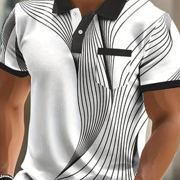 KissICON Mixed colors / UK 44 Dynamic Line Print Mens Modern ShortSleeve Polo