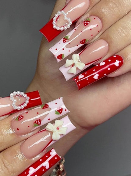 KissICON MJB KissIcon Long Square Press On Nails Pink Red