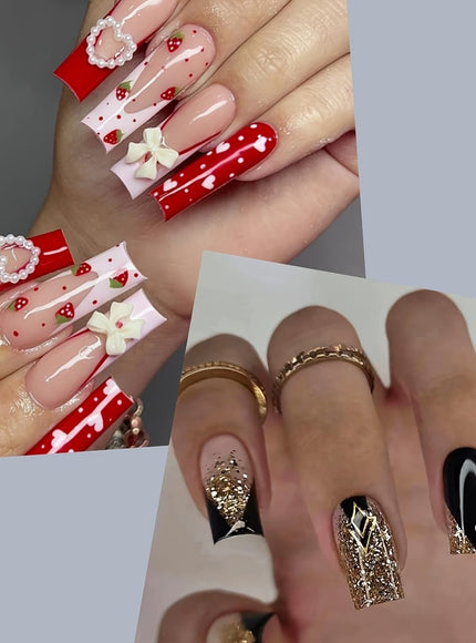 KissICON MJB+MJL KissIcon Long Square Press On Nails Pink Red