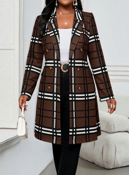 KissICON Mocha Brown / S-XL Knitted Plaid Print Fabric Lapel Suit