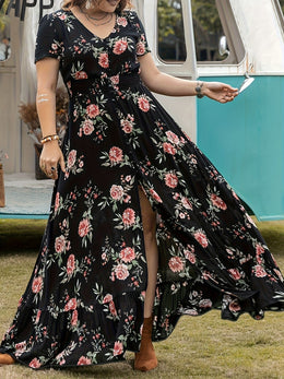 jkthpu-45 Modern Bohemian Women's A-line Skirt - Elastic Waist, Stretchable, Comfortable Fabric, Artistic White Buttons, Perfect for Music Festival, Vacation, Date, Valentine's Day