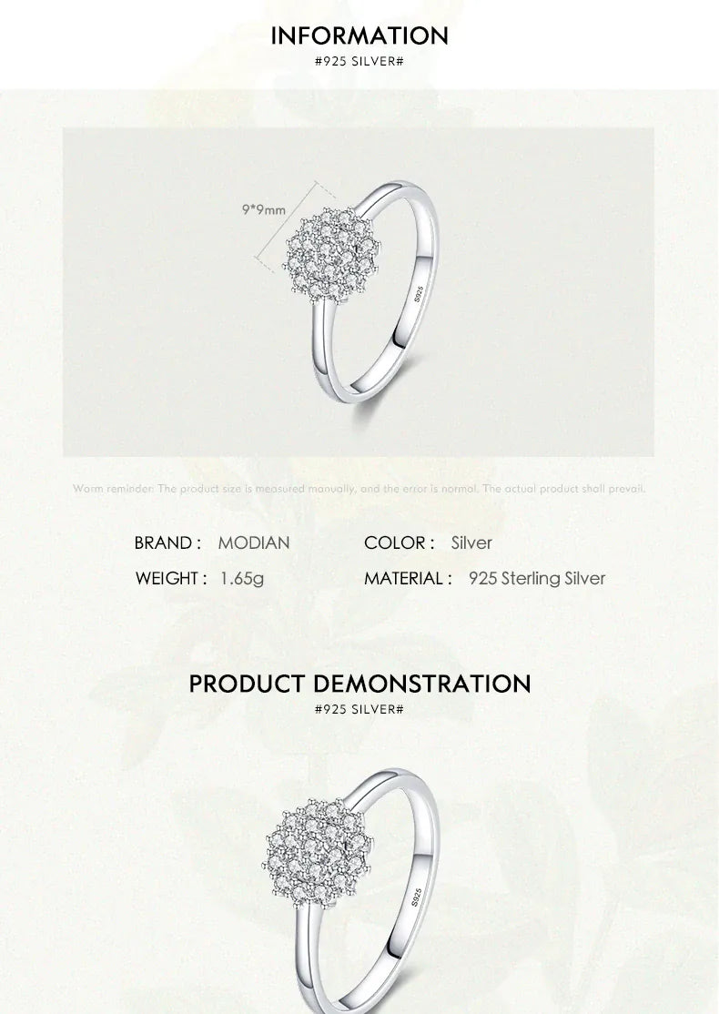 KissICON Modian 925 Sterling Silver Classic Sparkling Simple CZ Finger Ring Platinum Plated Wedding Jewelry For Women Anniversary Gift