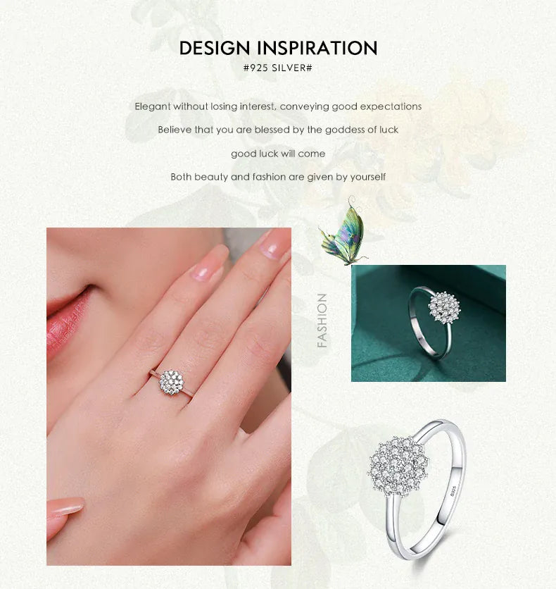 KissICON Modian 925 Sterling Silver Classic Sparkling Simple CZ Finger Ring Platinum Plated Wedding Jewelry For Women Anniversary Gift