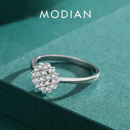 KissICON Modian 925 Sterling Silver Classic Sparkling Simple CZ Finger Ring Platinum Plated Wedding Jewelry For Women Anniversary Gift