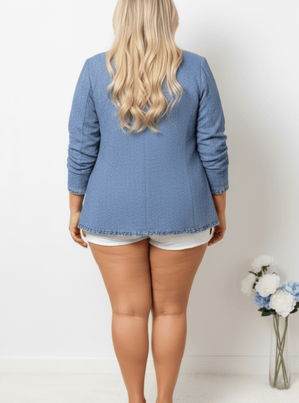 jkthpu-45 Morin Womens Plus Size Light Blue Denim Lapel Jacket