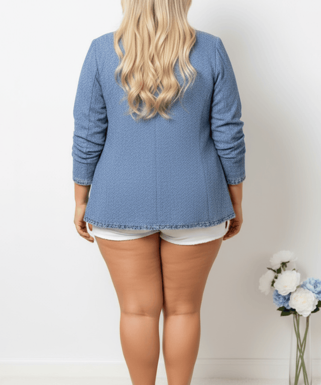jkthpu-45 Morin Womens Plus Size Light Blue Denim Lapel Jacket