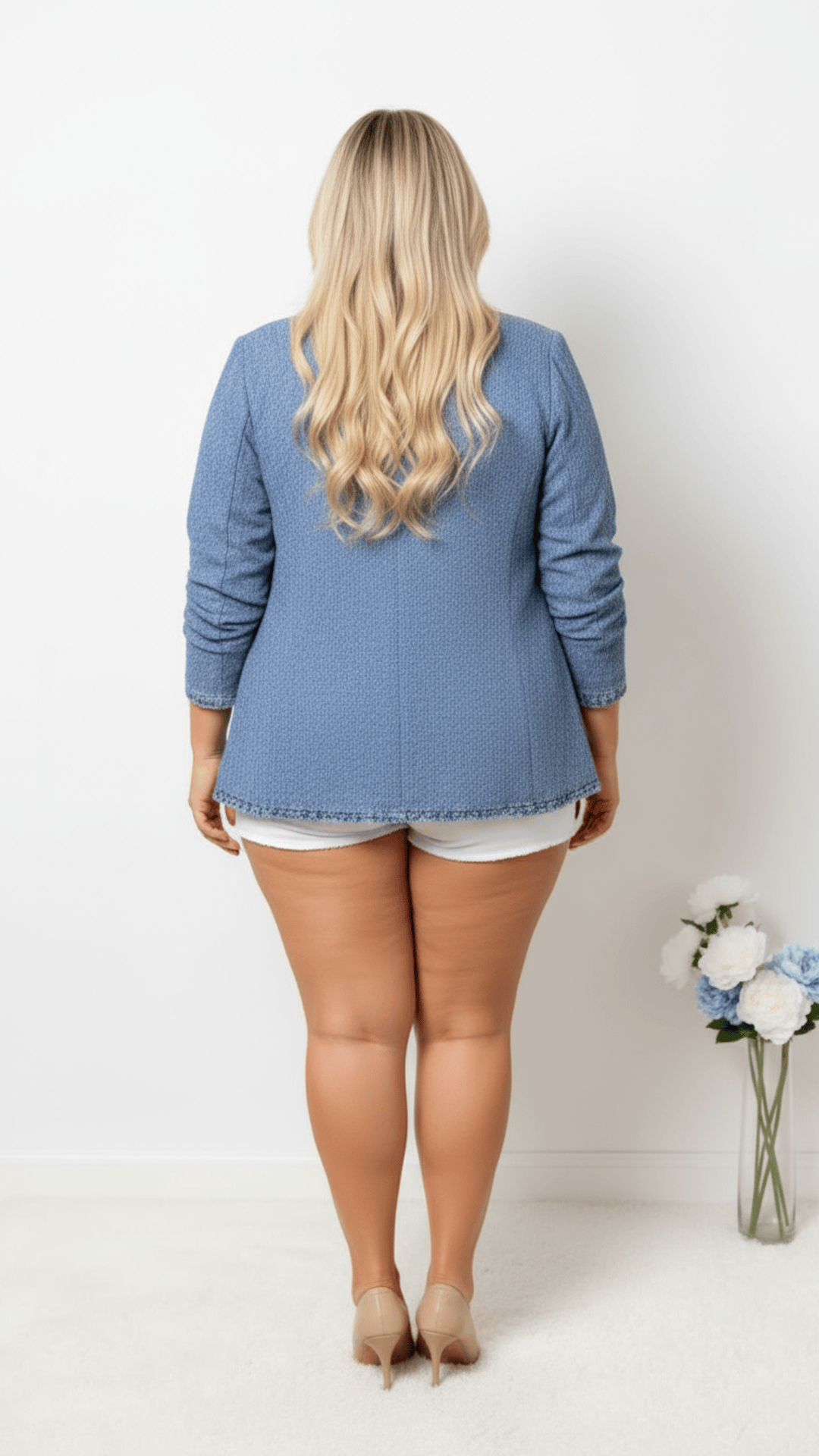 jkthpu-45 Morin Womens Plus Size Light Blue Denim Lapel Jacket