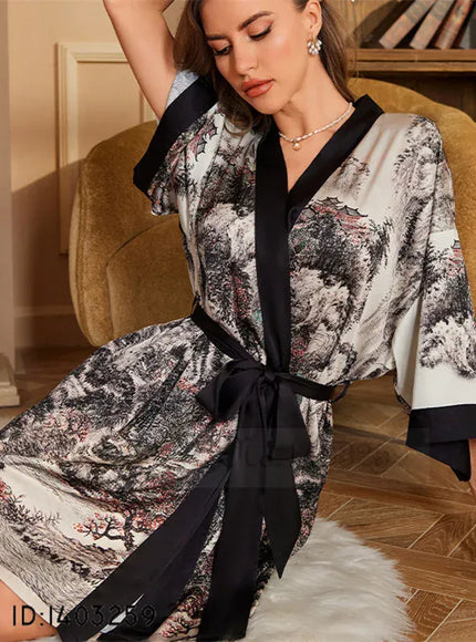KissICON mountain forest 5 / XXS Plus Size Sexy Women Robe Sleepwear Silky Satin