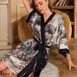 KissICON mountain forest 5 / XXS Plus Size Sexy Women Robe Sleepwear Silky Satin