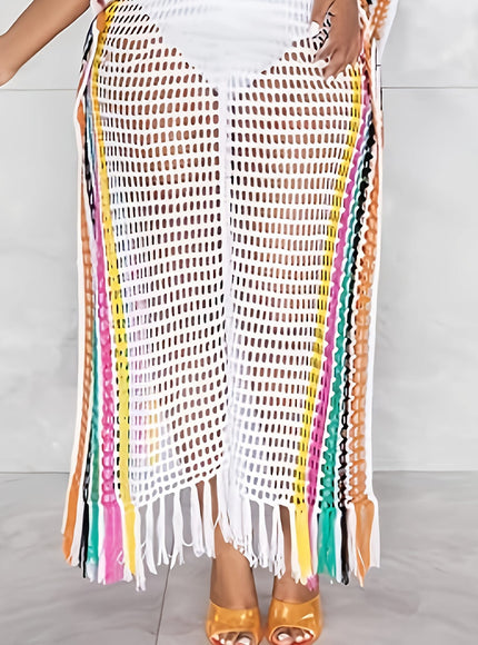 KissICON Moxdo Bohemian Lace Fringe Maxi Beach Dress