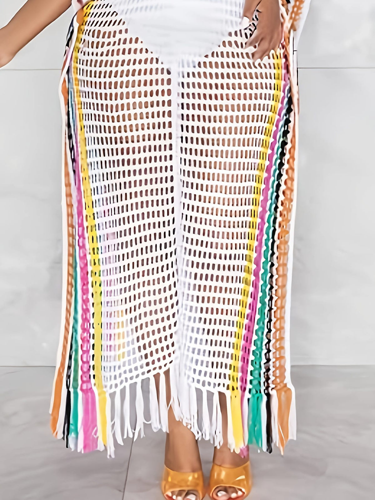 KissICON Moxdo Bohemian Lace Fringe Maxi Beach Dress