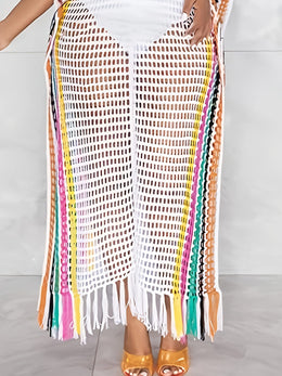 KissICON Moxdo Bohemian Lace Fringe Maxi Beach Dress