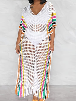 KissICON Moxdo Bohemian Lace Fringe Maxi Beach Dress