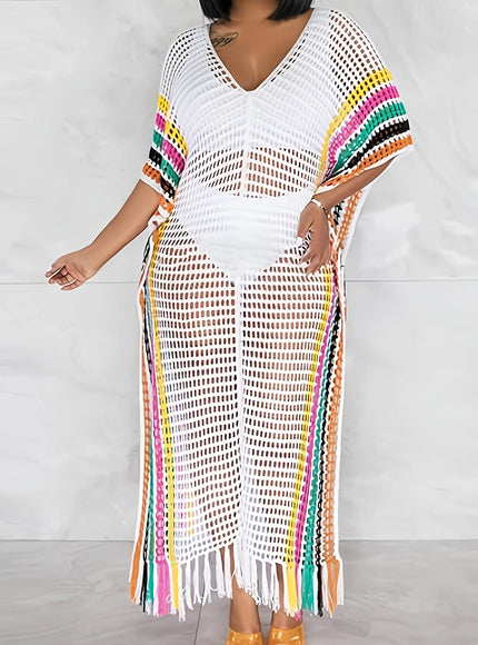 KissICON Moxdo Bohemian Lace Fringe Maxi Beach Dress