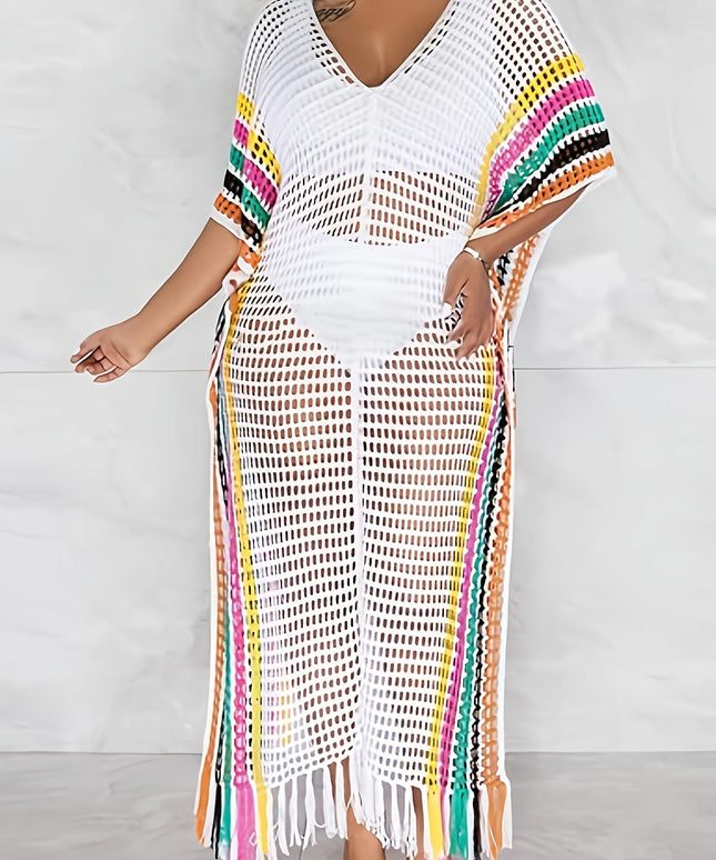 KissICON Moxdo Bohemian Lace Fringe Maxi Beach Dress