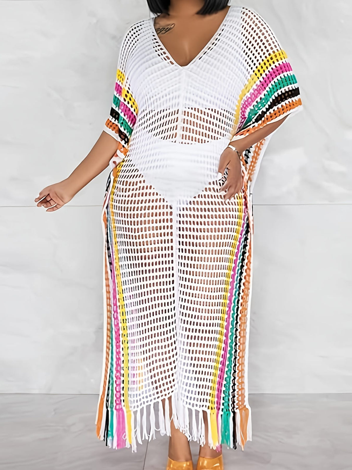 KissICON Moxdo Bohemian Lace Fringe Maxi Beach Dress