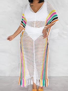 KissICON Moxdo Bohemian Lace Fringe Maxi Beach Dress