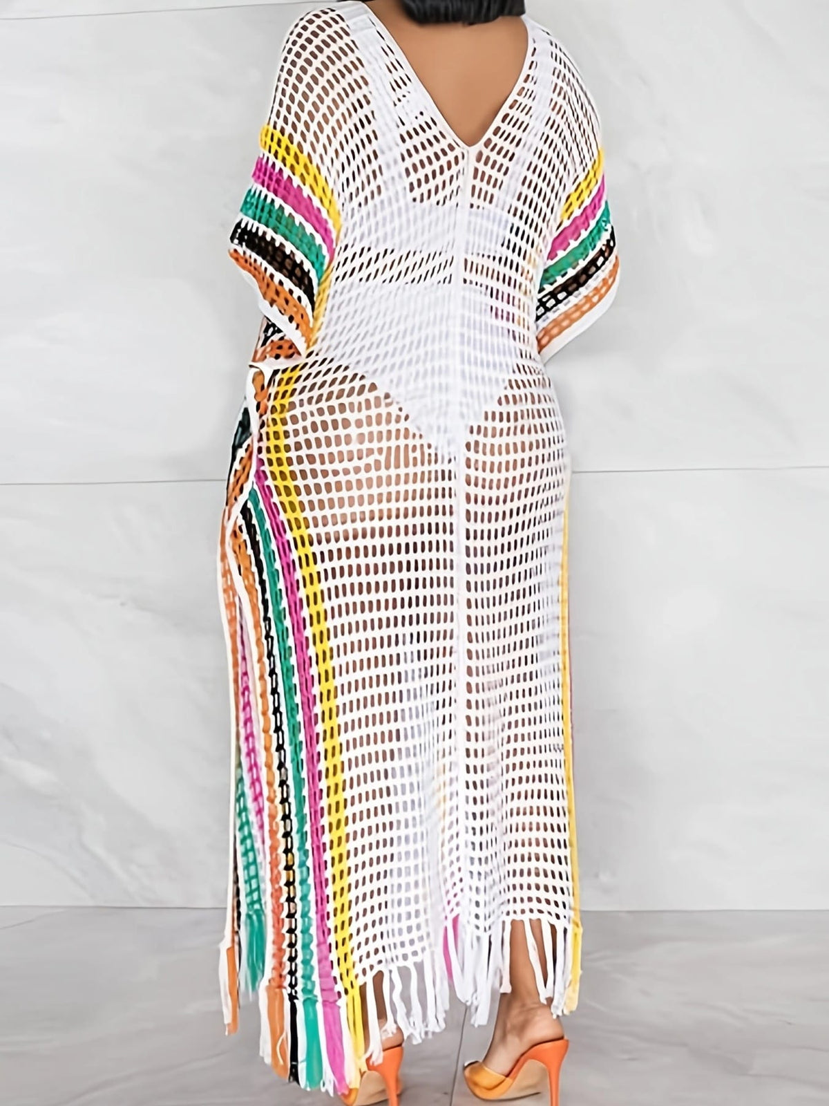 KissICON Moxdo Bohemian Lace Fringe Maxi Beach Dress