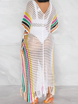KissICON Moxdo Bohemian Lace Fringe Maxi Beach Dress