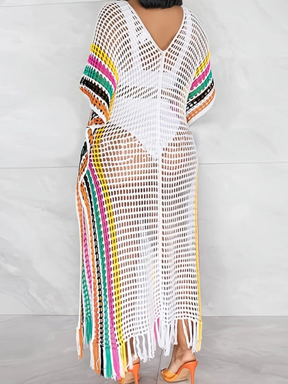 KissICON Moxdo Bohemian Lace Fringe Maxi Beach Dress