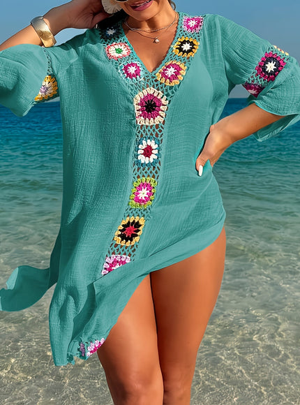 KissICON Moxdo Boho Floral V-Neck Maxi Beach Dress