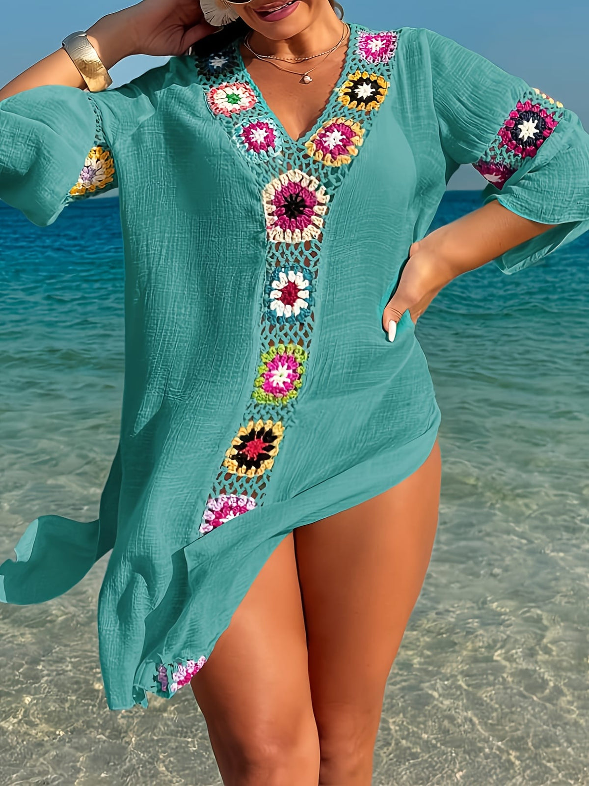 KissICON Moxdo Boho Floral V-Neck Maxi Beach Dress