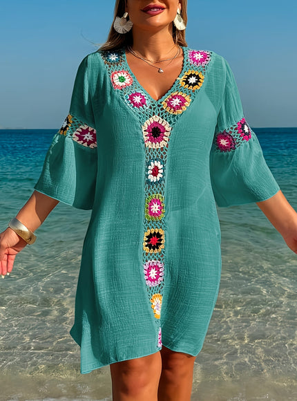 KissICON Moxdo Boho Floral V-Neck Maxi Beach Dress