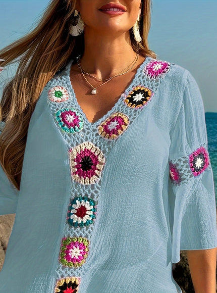 KissICON Moxdo Boho Floral V-Neck Maxi Beach Dress