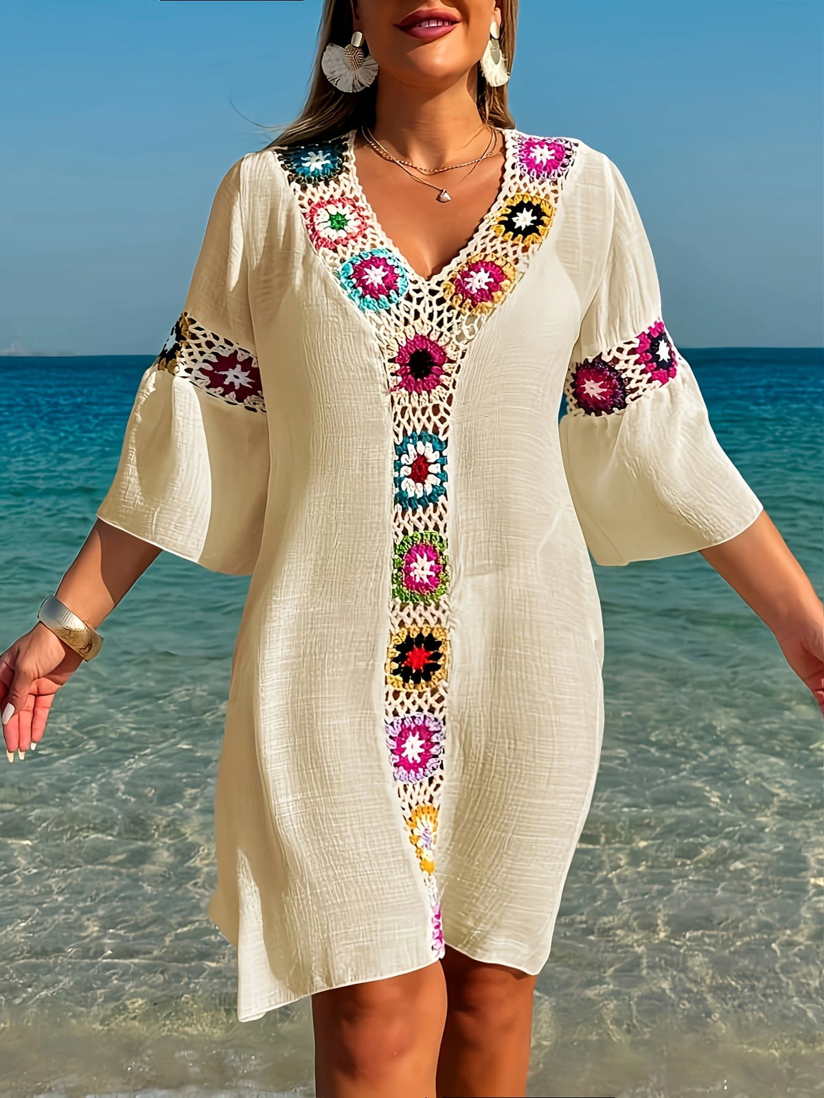 KissICON Moxdo Boho Floral V-Neck Maxi Beach Dress
