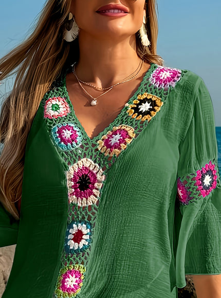KissICON Moxdo Boho Floral V-Neck Maxi Beach Dress