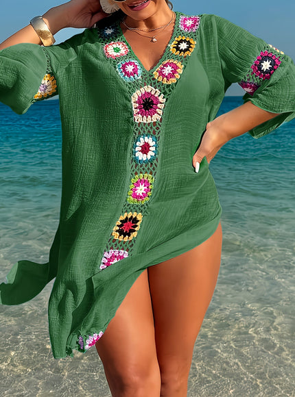 KissICON Moxdo Boho Floral V-Neck Maxi Beach Dress