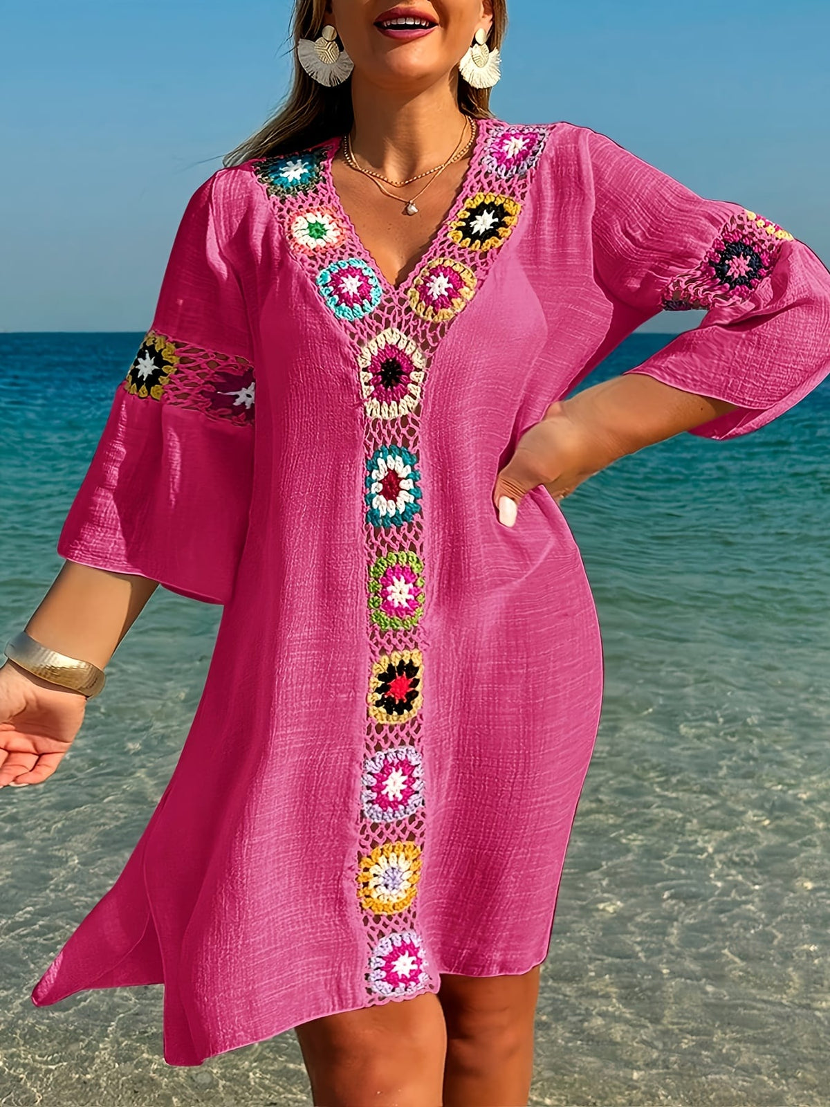 KissICON Moxdo Boho Floral V-Neck Maxi Beach Dress