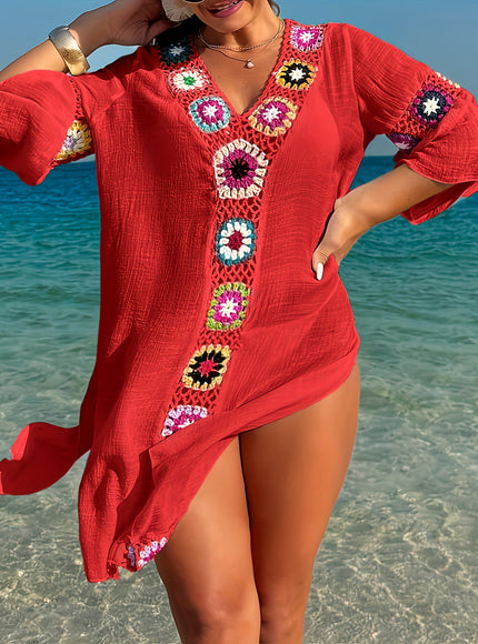 KissICON Moxdo Boho Floral V-Neck Maxi Beach Dress