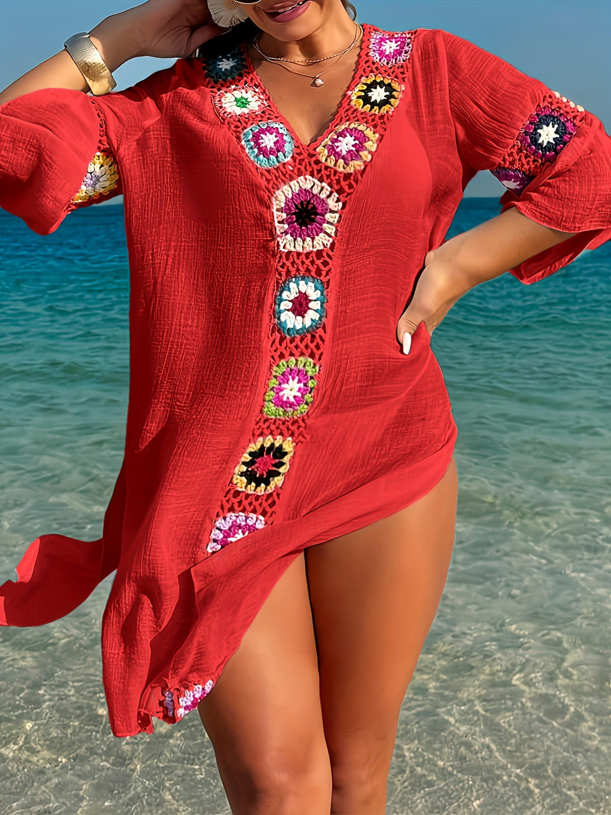 KissICON Moxdo Boho Floral V-Neck Maxi Beach Dress