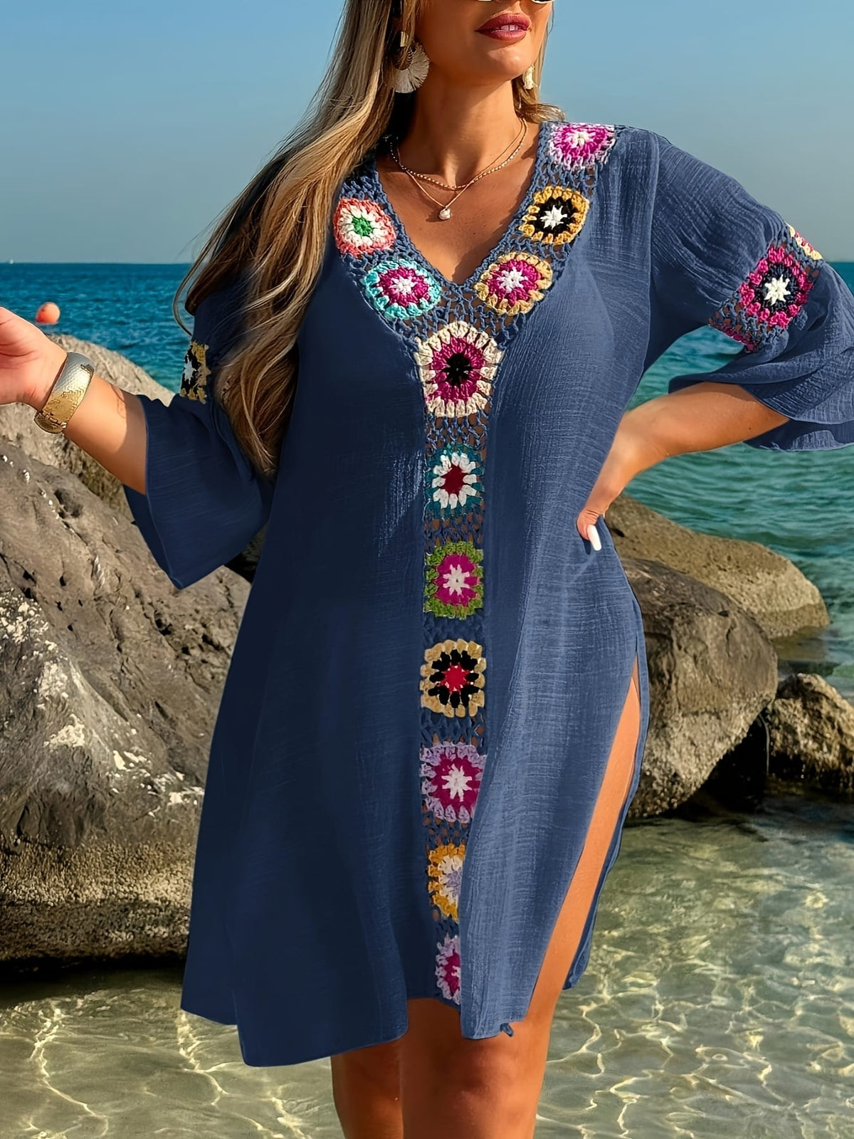 KissICON Moxdo Boho Floral V-Neck Maxi Beach Dress