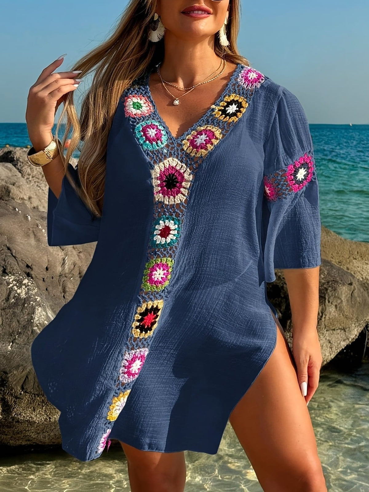 KissICON Moxdo Boho Floral V-Neck Maxi Beach Dress
