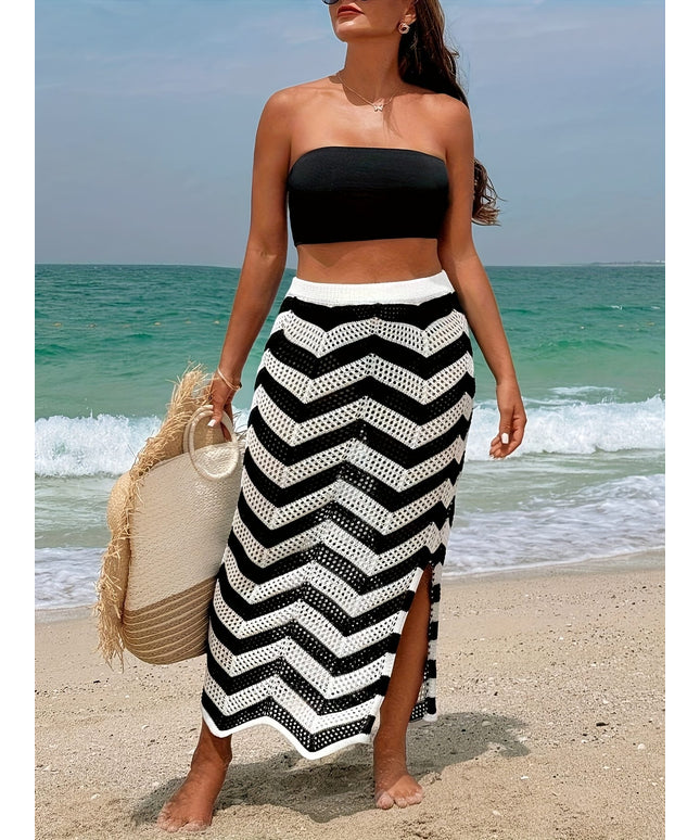 KissICON Moxdo Curve Colorblock Chevron Beach Skirt