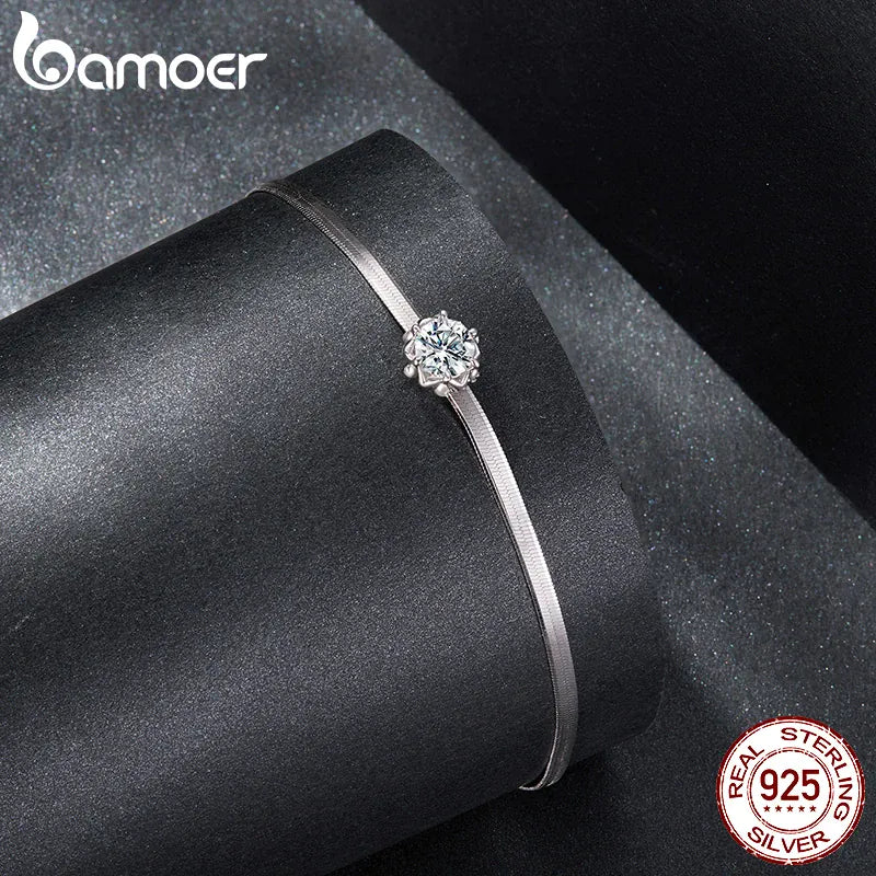 KissICON MSB027 / China Mainland BAMOER 925 Sterling Silver 0.5CT Flower Buds Moissanite Bracelet Prong Setting Adjustable Snake Chain for Women Anniversary Gift