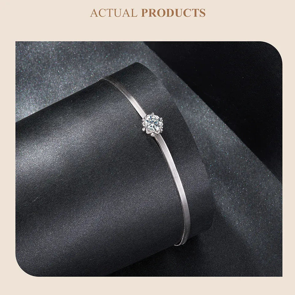 KissICON MSB027 / China Mainland BAMOER 925 Sterling Silver 0.5CT Flower Buds Moissanite Bracelet Prong Setting Adjustable Snake Chain for Women Anniversary Gift